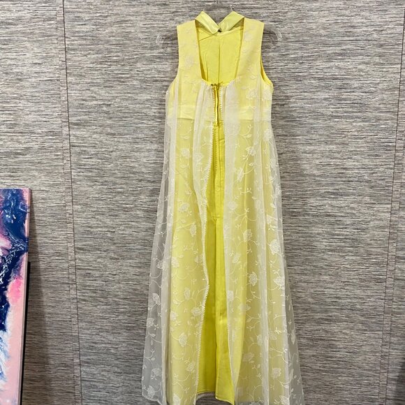 🌼 Vintage 1960s Montgomery Ward Yellow Gown w/ Sheer Overlay - - Picture 10 of 11